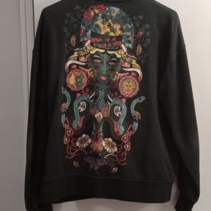 Black Graphic Zip Sweater Butterfly Snake